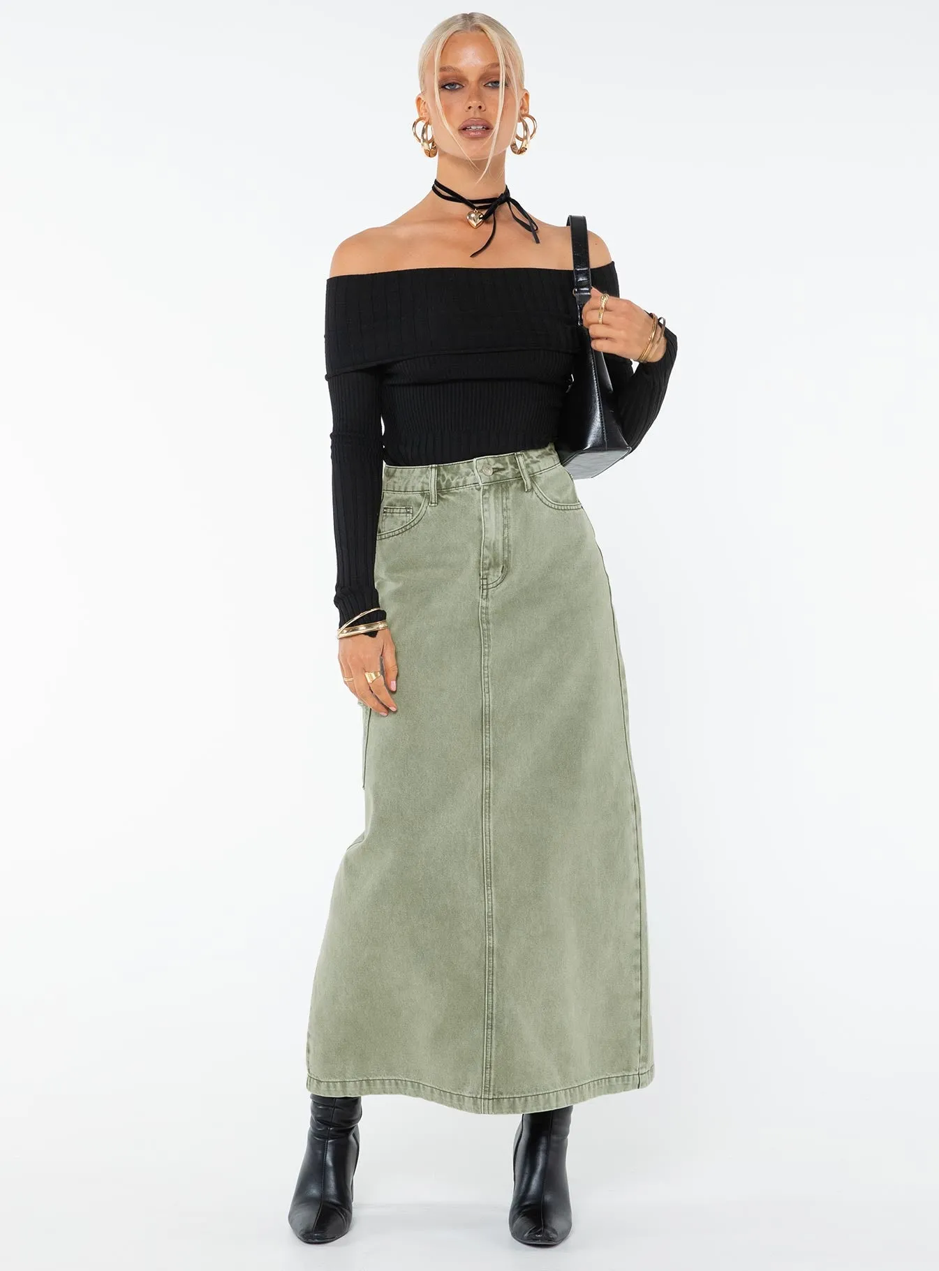 Mcguane Denim Midi Skirt Green