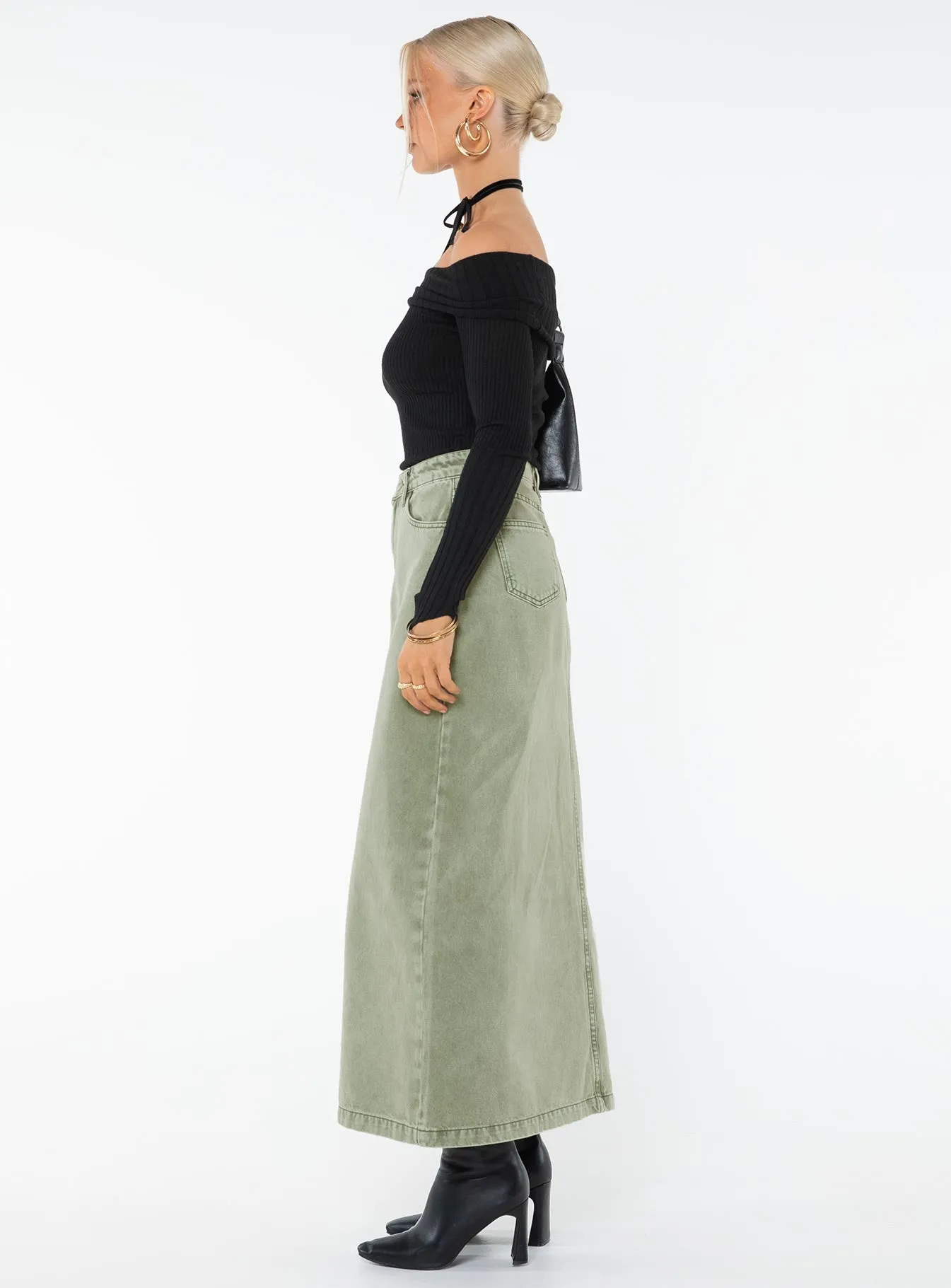 Mcguane Denim Midi Skirt Green