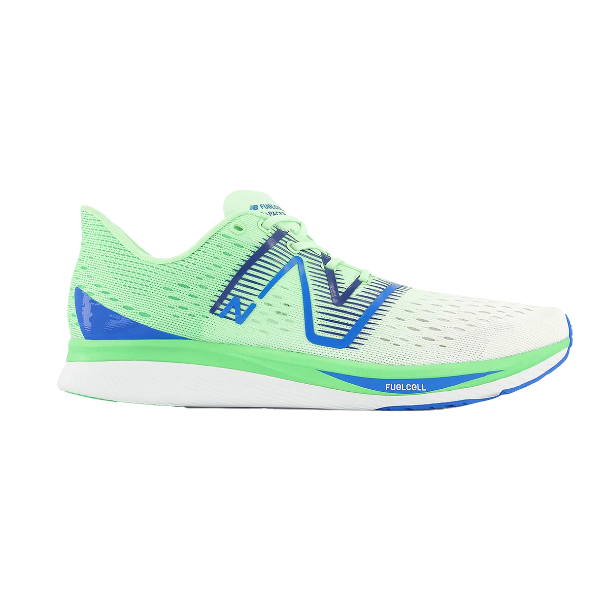 Men's New Balance FuelCell SuperComp Pacer, White/Vibrant Spring Glo, 10.5 D Medium