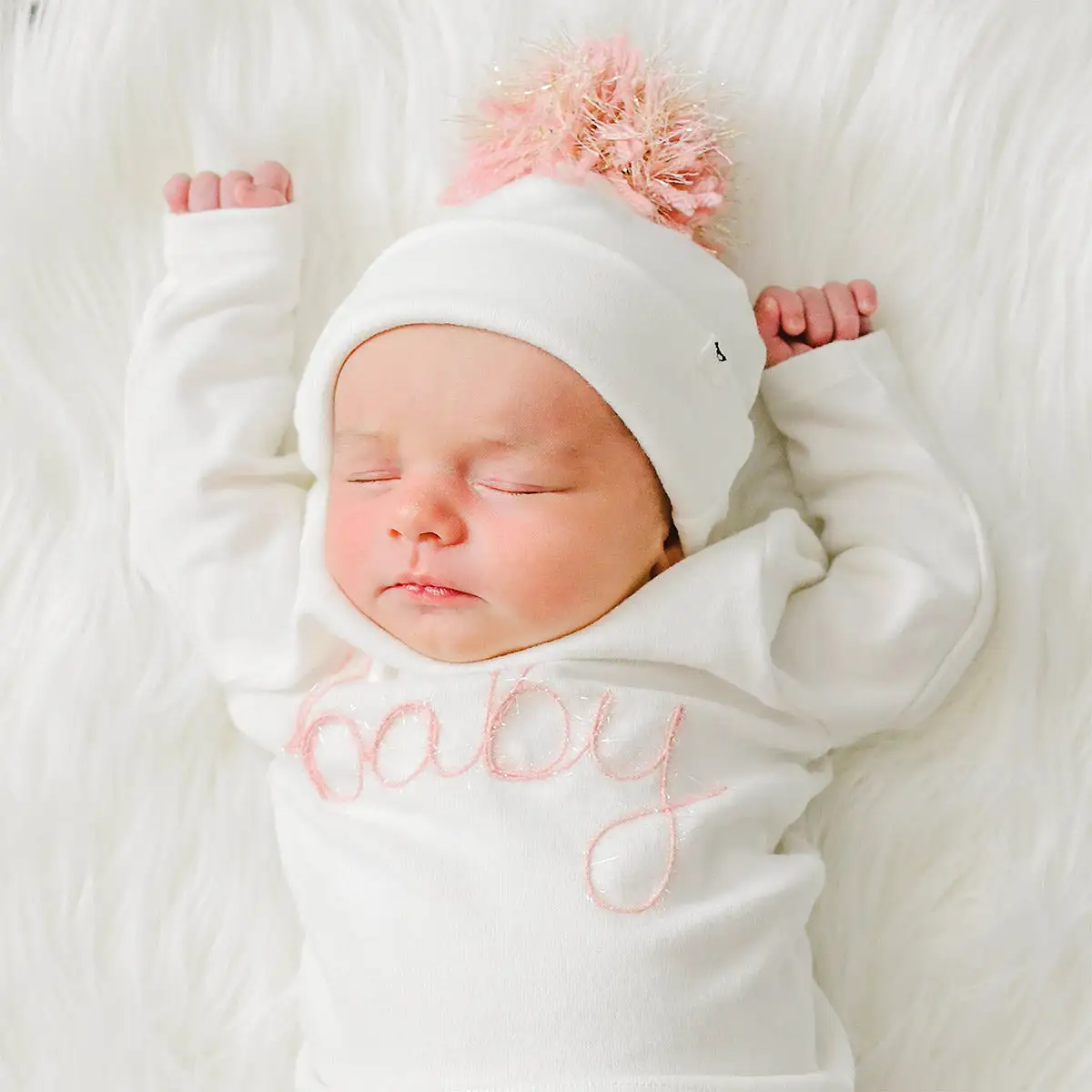 oh baby! Blush Pink/Gold Pom Hat - Cream