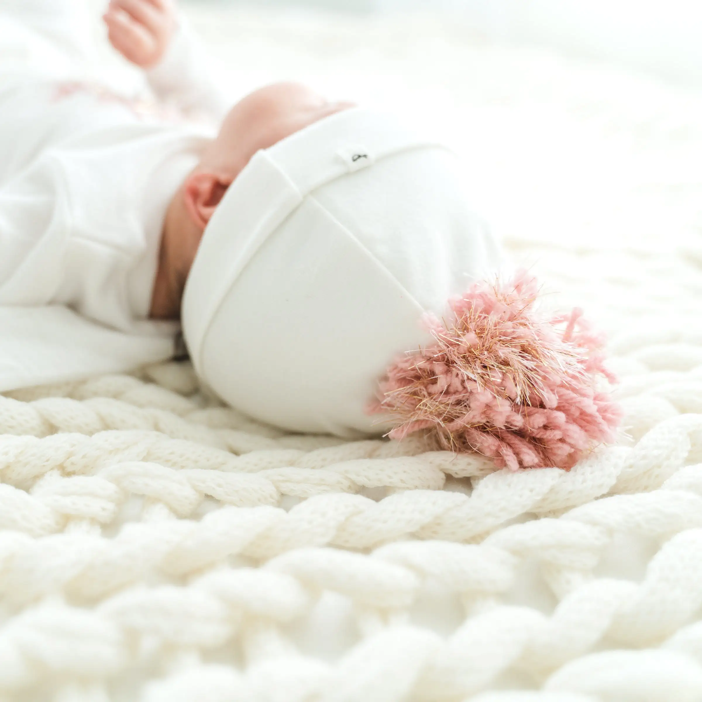 oh baby! Blush Pink/Gold Pom Hat - Cream