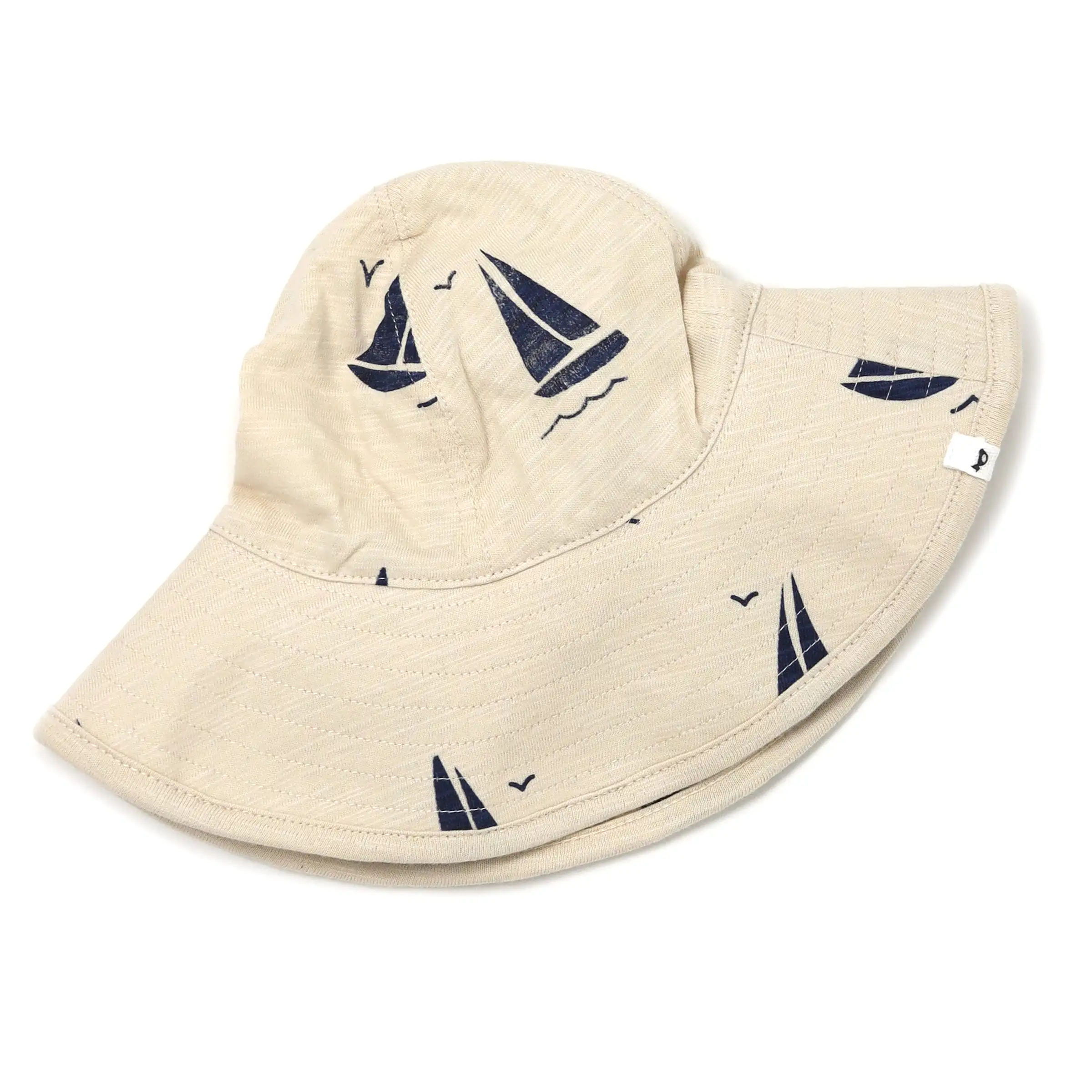 oh baby! Slub Sun Hat - Navy Sailboat Print - Oat