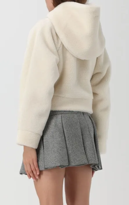 PATOU  |Long Sleeves Plain Shearling Logo Cropped Tops