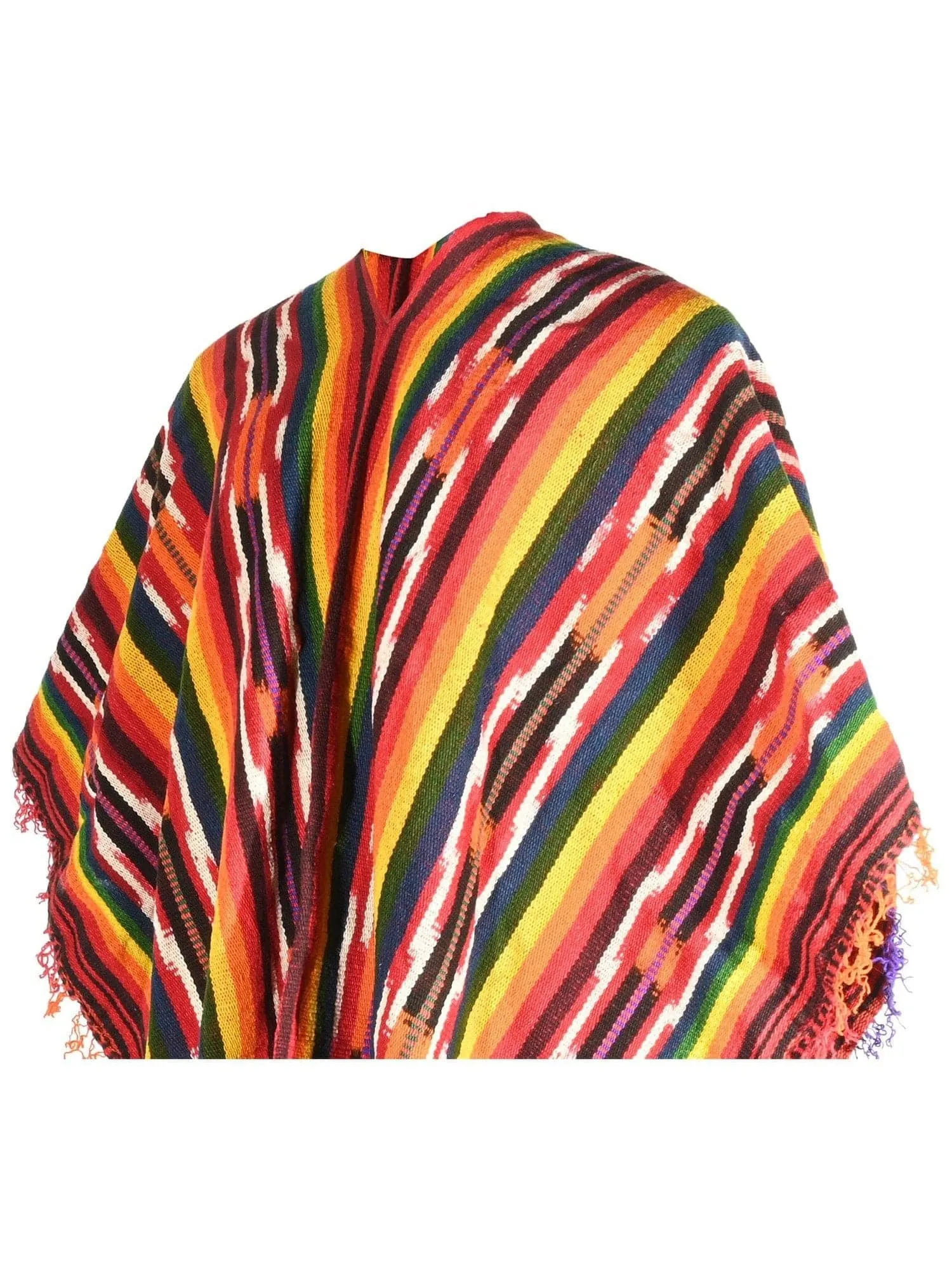 Peruvian Traditional Wool Blend Poncho - Rainbow Chakana