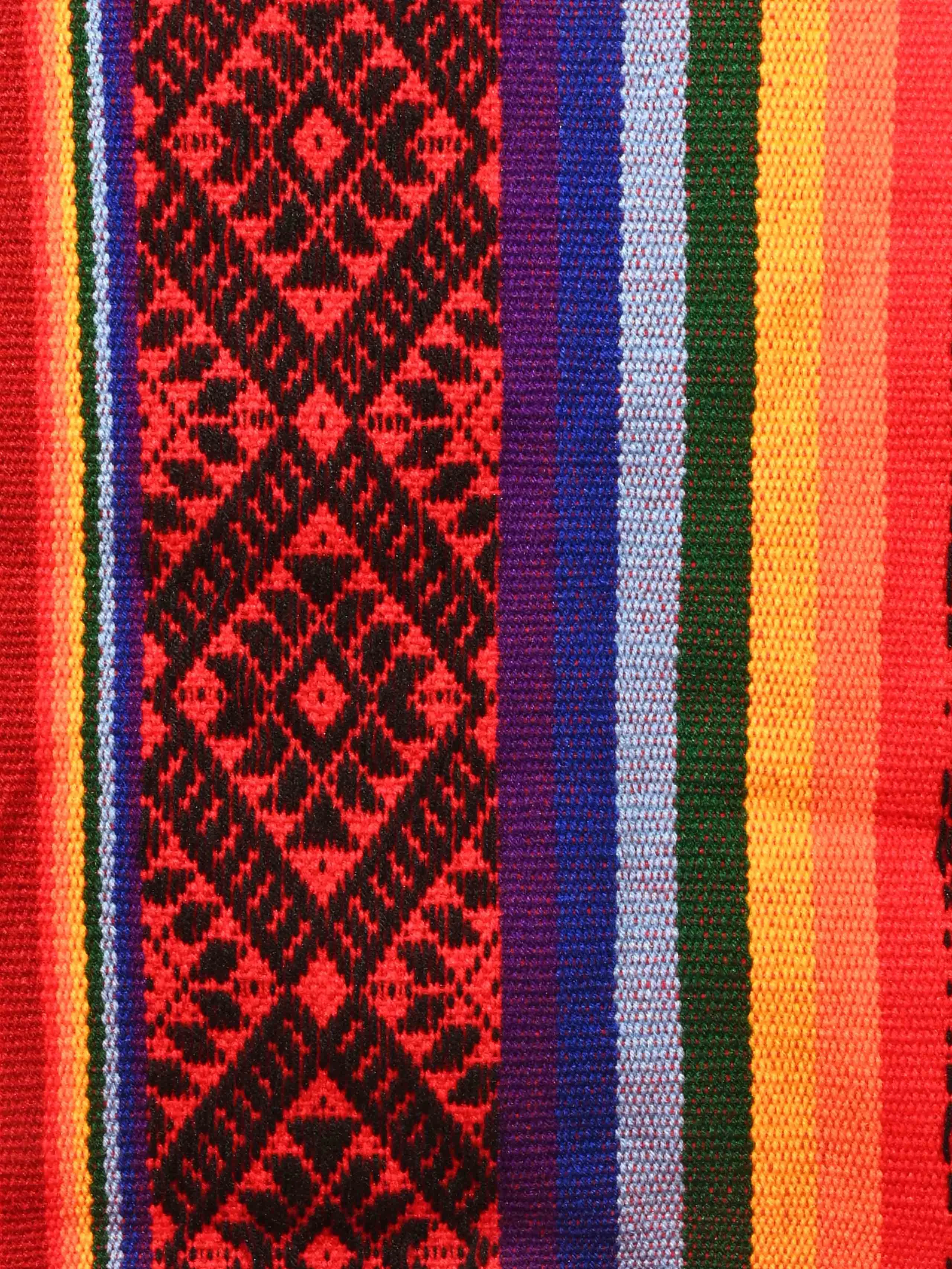 Peruvian Traditional Wool Blend Poncho - Red/Black/Rainbow