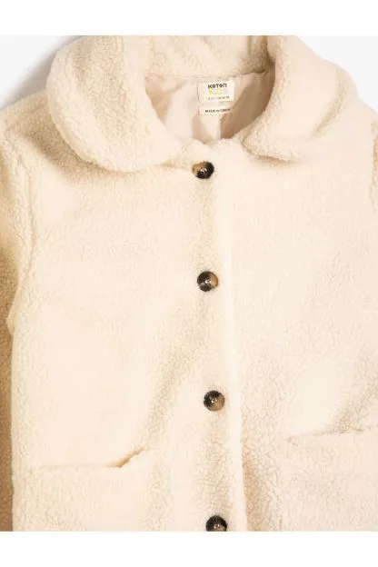 Plush Coat Buttoned Baby Collar Pocket Detailed