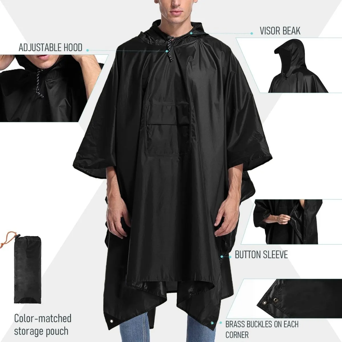 Poncho de pluie 3 en 1 imperméable avec poche centrale Anyoo - TLM181 pocket series