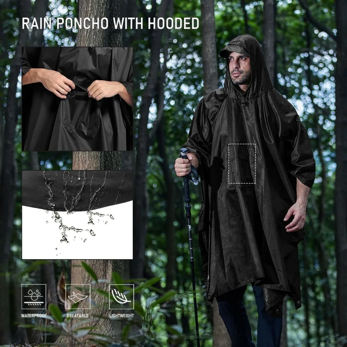 Poncho de pluie 3 en 1 imperméable avec poche centrale Anyoo - TLM181 pocket series