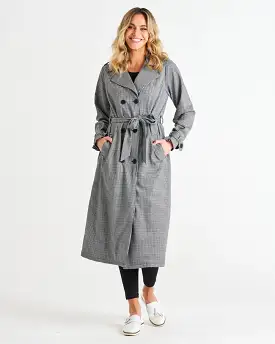 Ponte Relaxed Trench Coat - Black Houndstooth