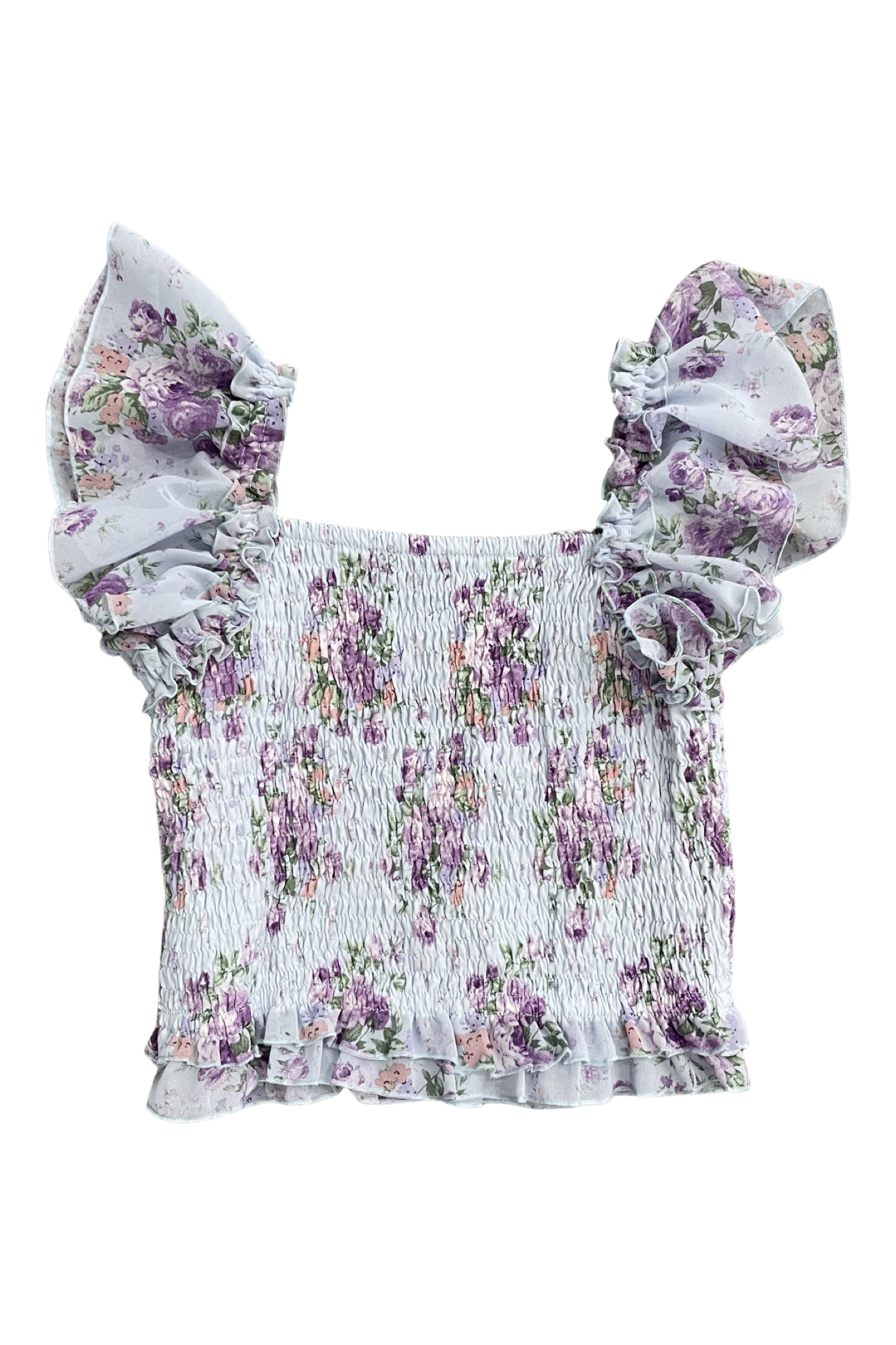 Purple Rose Flutter Sleeve Top