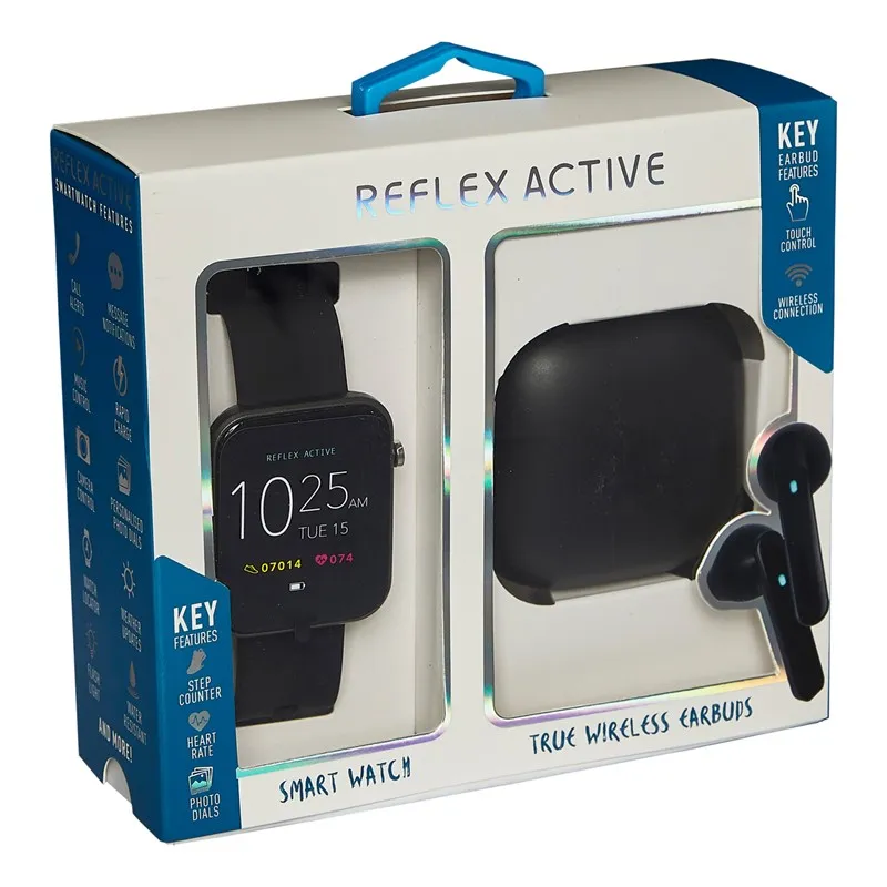 Reflex Active Series 13 Smart Watch And True Wireless Sound Earbuds Set Black