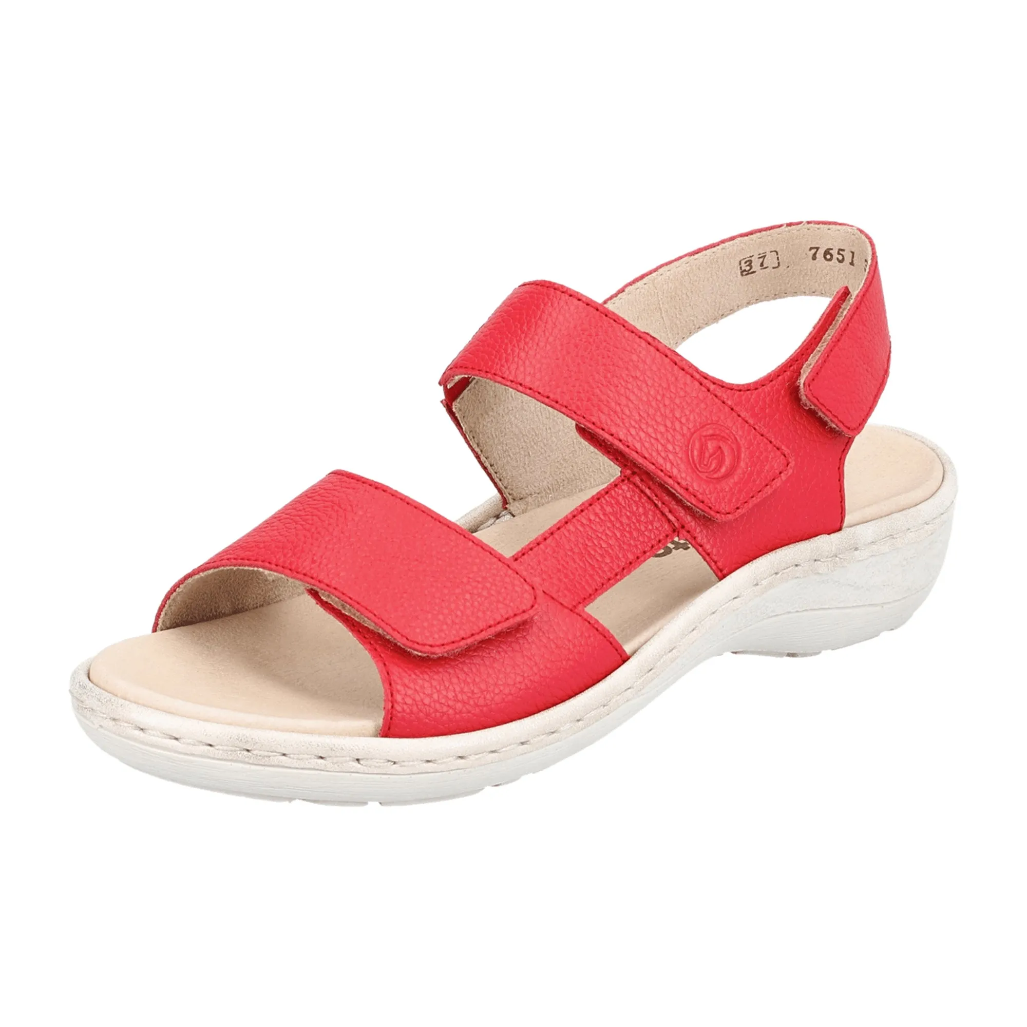 Remonte Women's Red Leather Sandals with Adjustable Straps and Cushioned Sole