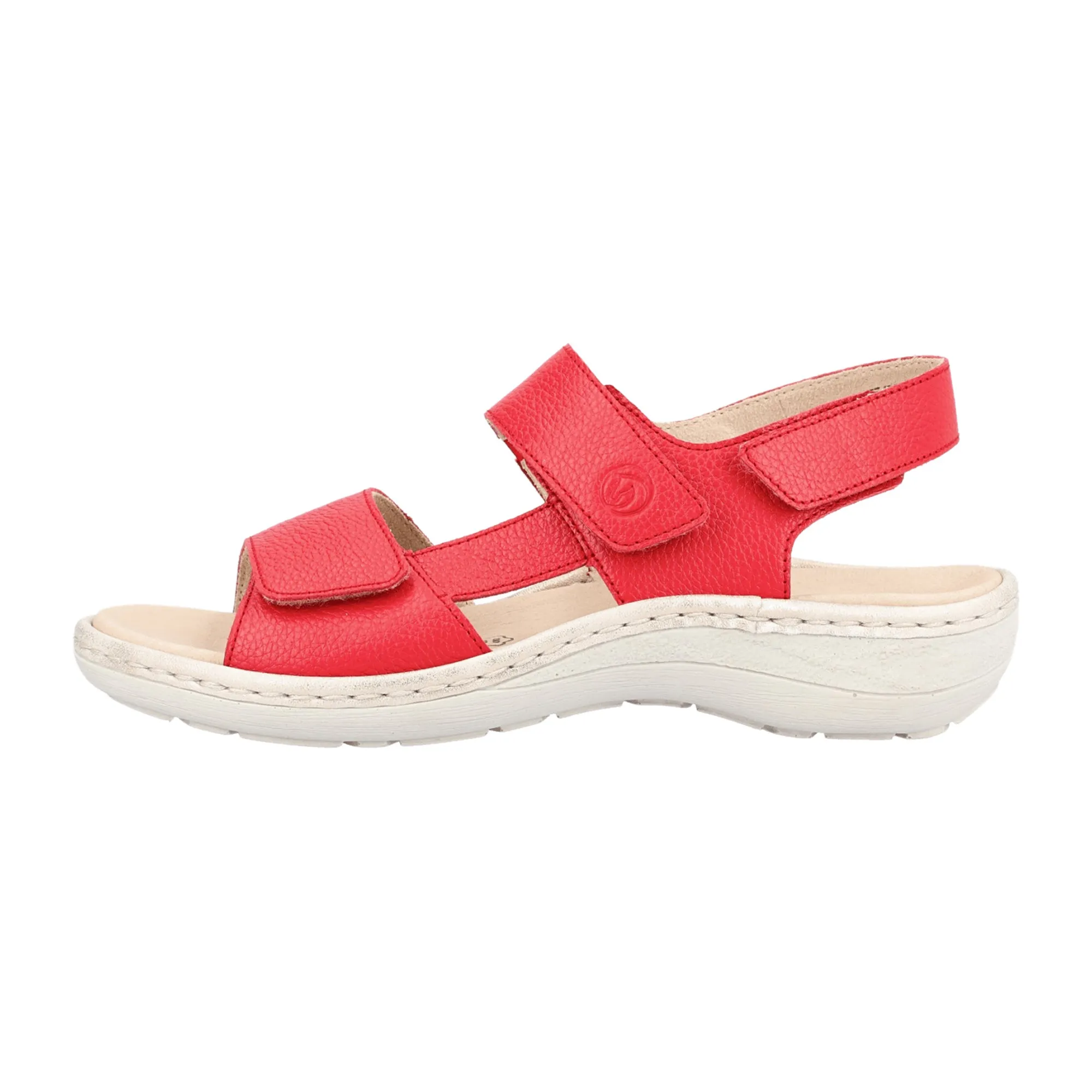 Remonte Women's Red Leather Sandals with Adjustable Straps and Cushioned Sole