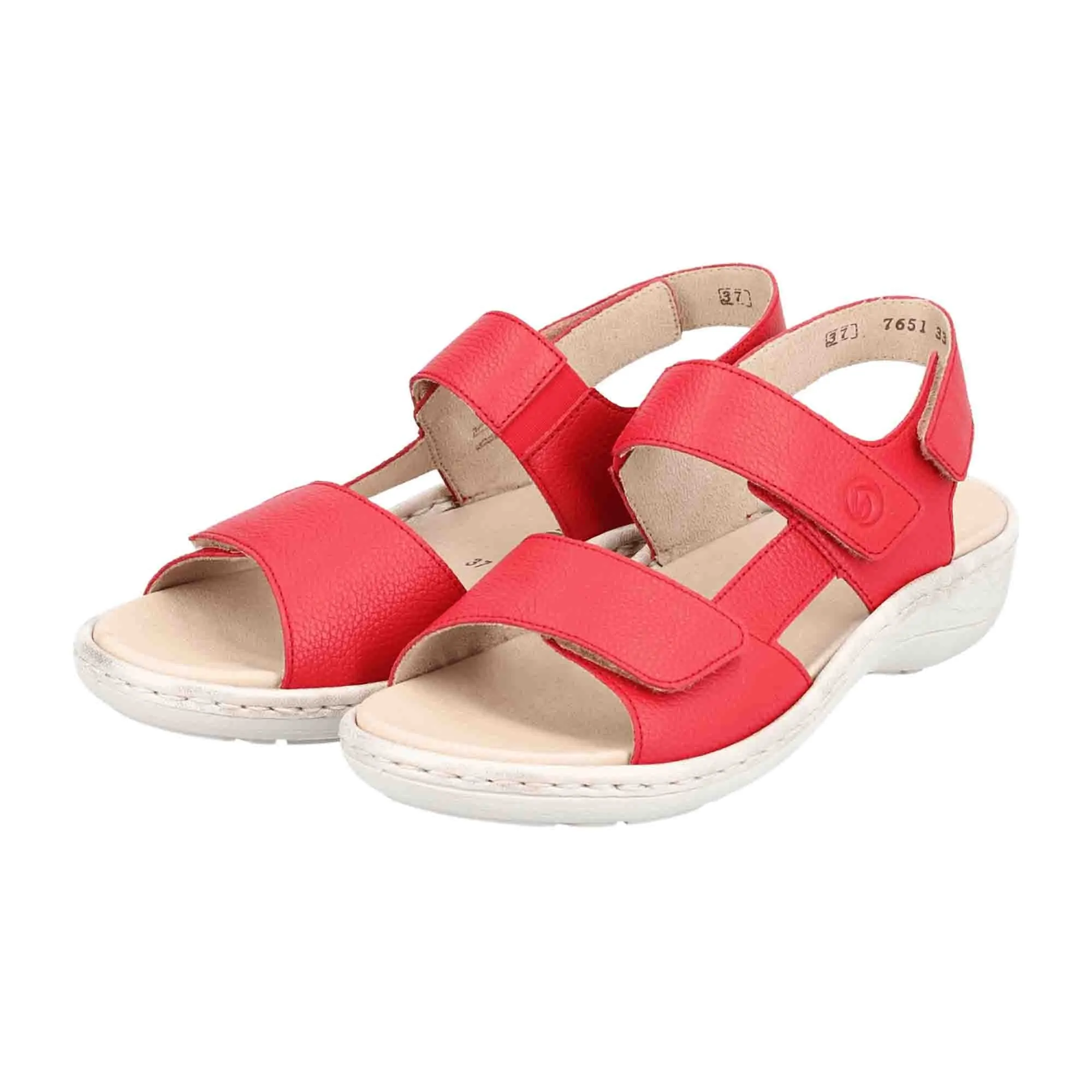 Remonte Women's Red Leather Sandals with Adjustable Straps and Cushioned Sole