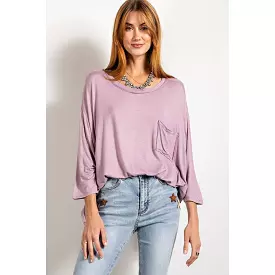 Rounded Neckline 3/4 Sleeves Washed Top