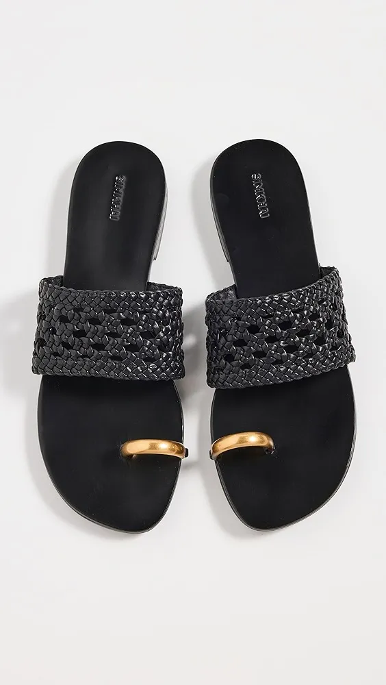 SIMKHAI   Ariana Woven Leather Sandals with Metal Toe Ring 