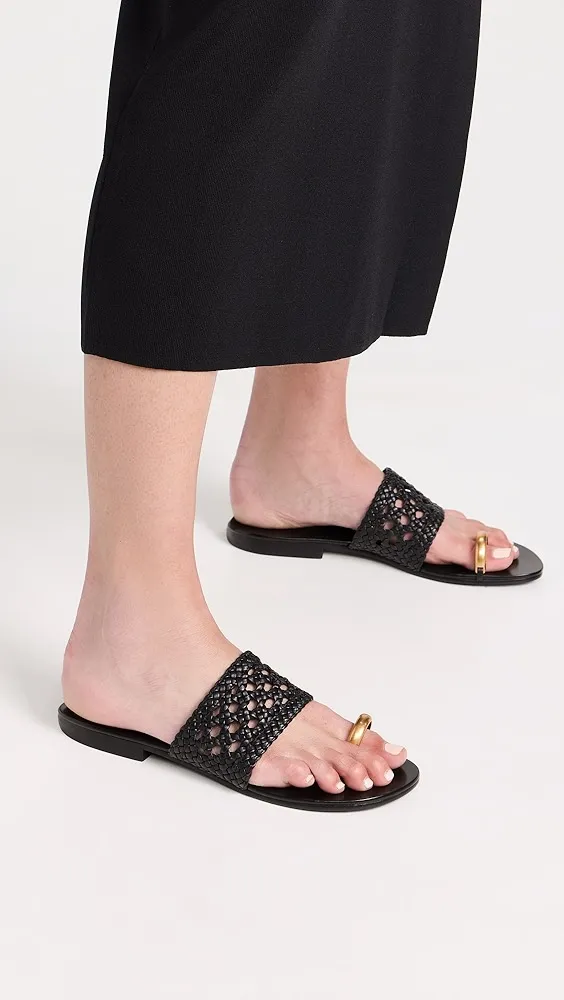 SIMKHAI   Ariana Woven Leather Sandals with Metal Toe Ring 