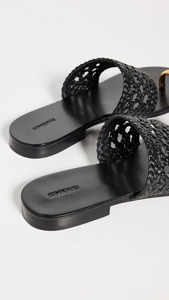 SIMKHAI   Ariana Woven Leather Sandals with Metal Toe Ring 