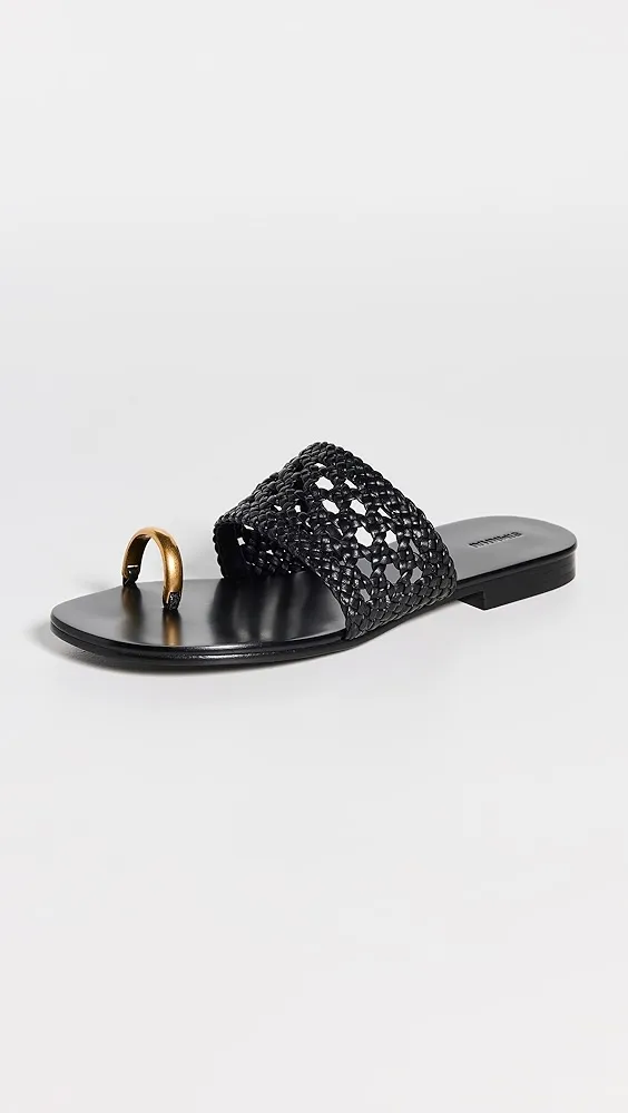 SIMKHAI   Ariana Woven Leather Sandals with Metal Toe Ring 