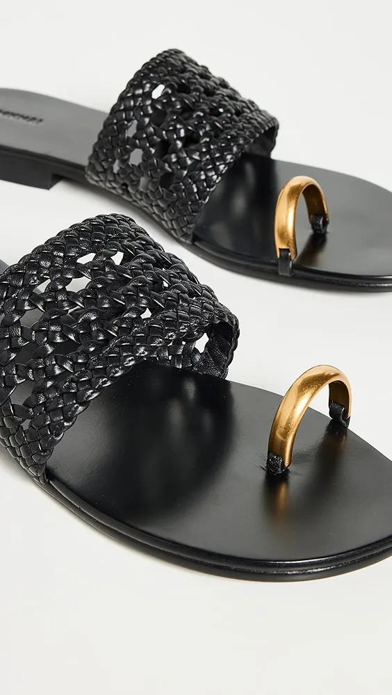 SIMKHAI   Ariana Woven Leather Sandals with Metal Toe Ring 