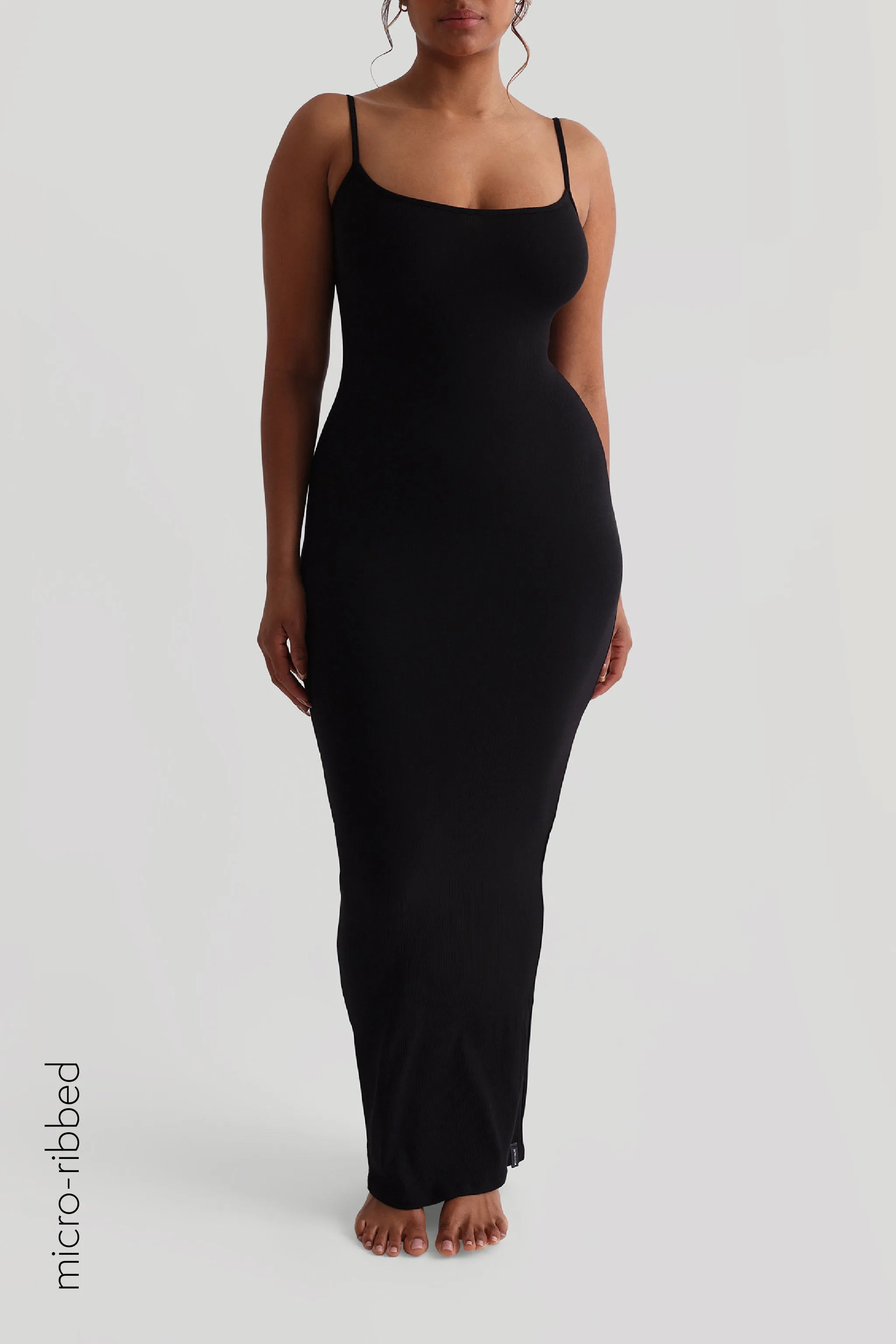 Slip-On Micro-Ribbed Maxi Dress - Black