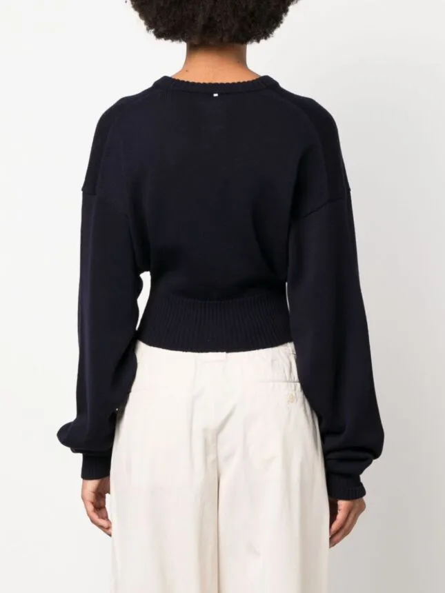 SPORT MAX  |Wool Rib V-Neck Long Sleeves Puff Sleeves Super-long Sleeves