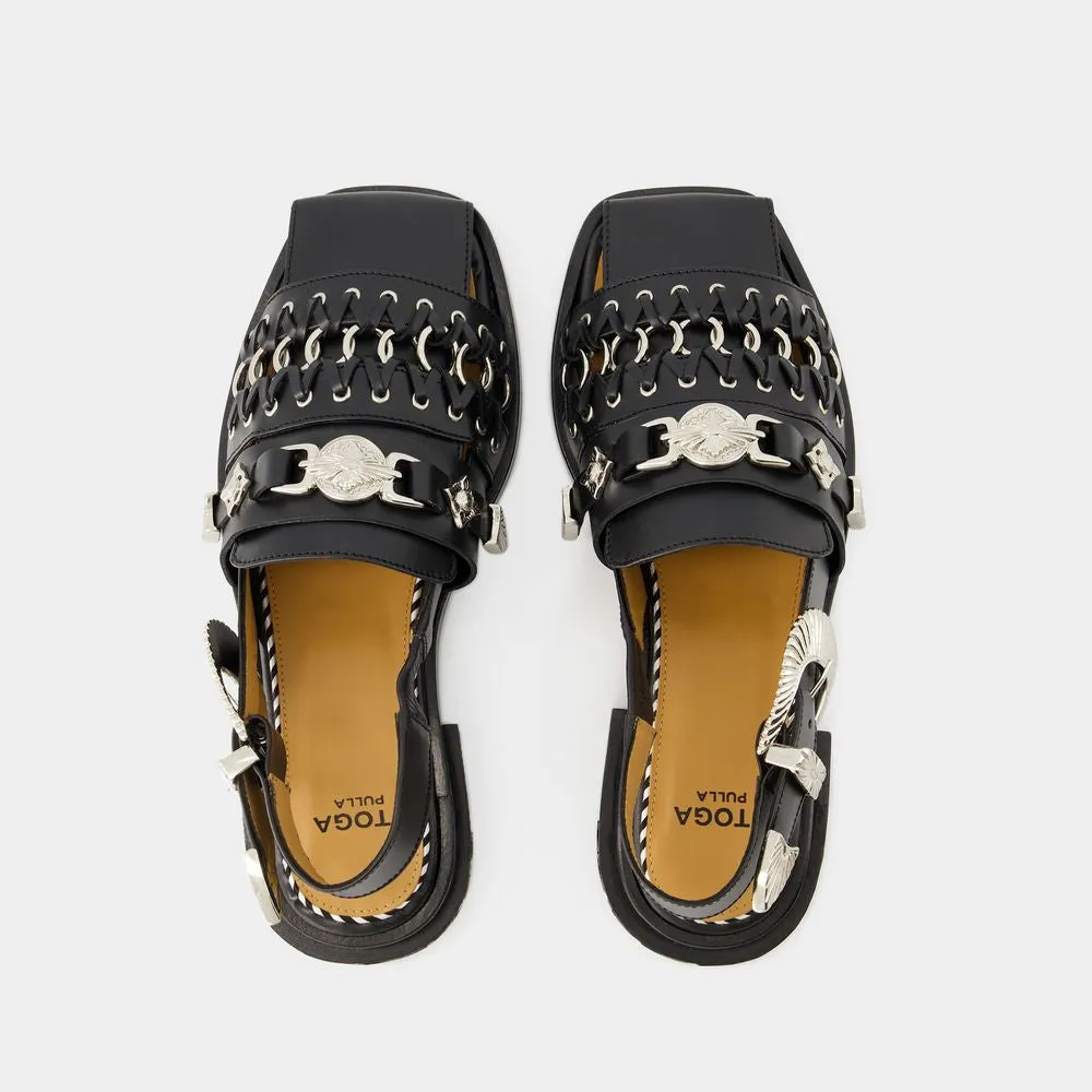 TOGA PULLA Black Calf Leather Sandals for Women SS24