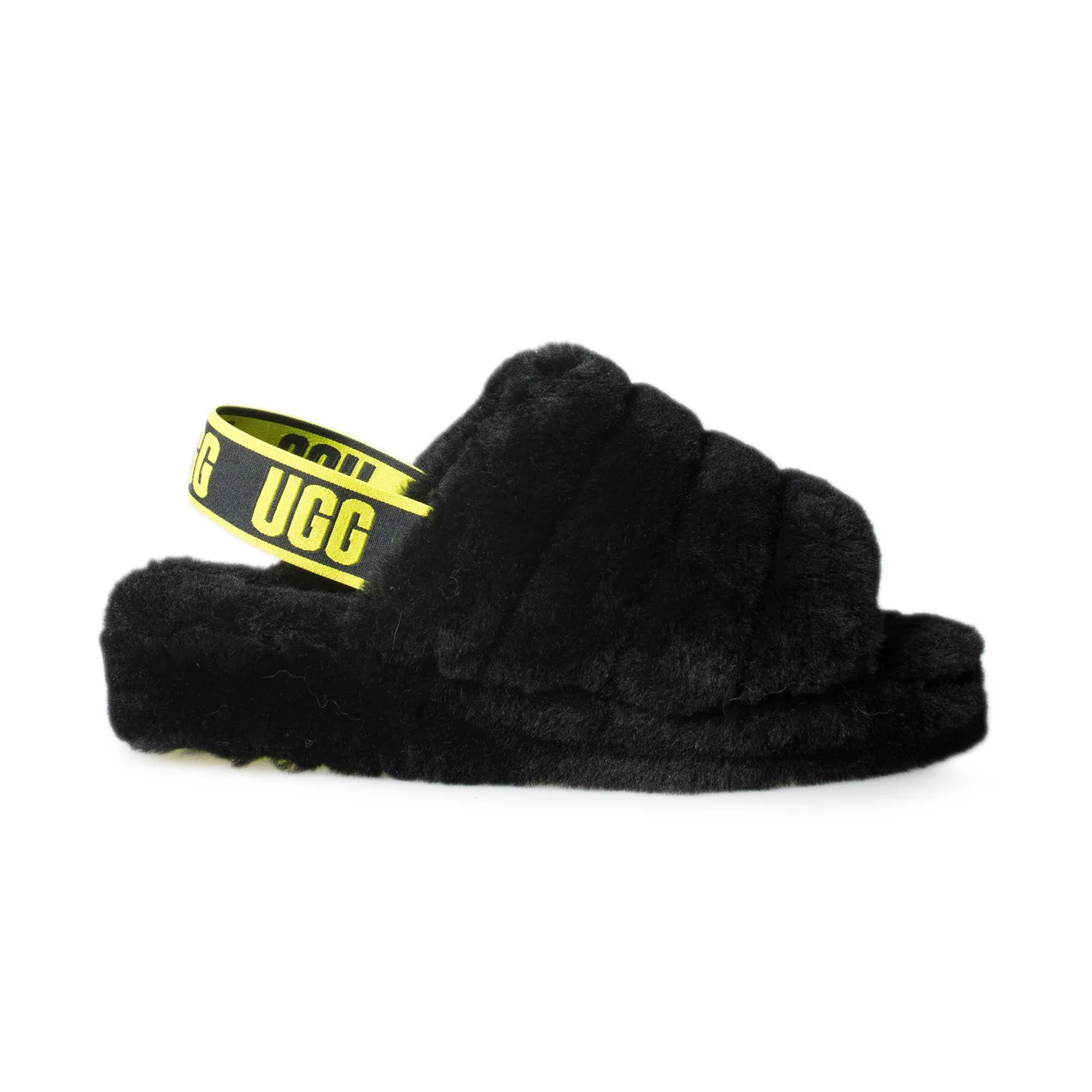 UGG Fluff Yeah Slide Sundae Black / Yellow Slippers - Women's