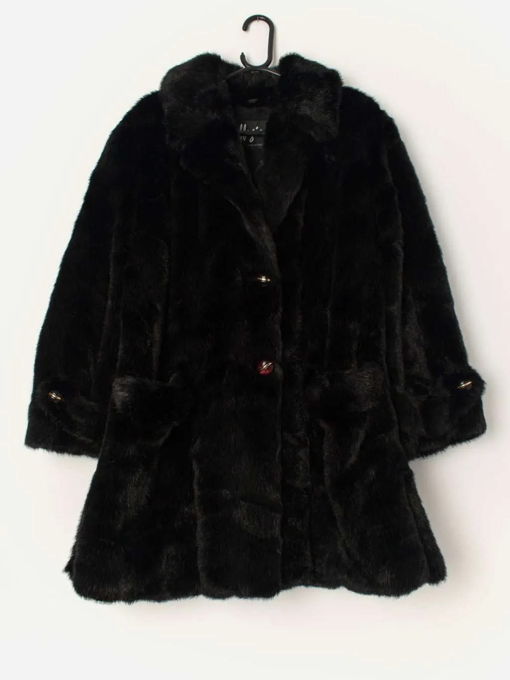 Vintage faux fur long coat in black – Medium / Large