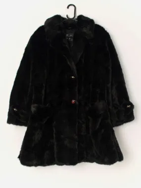 Vintage faux fur long coat in black – Medium / Large