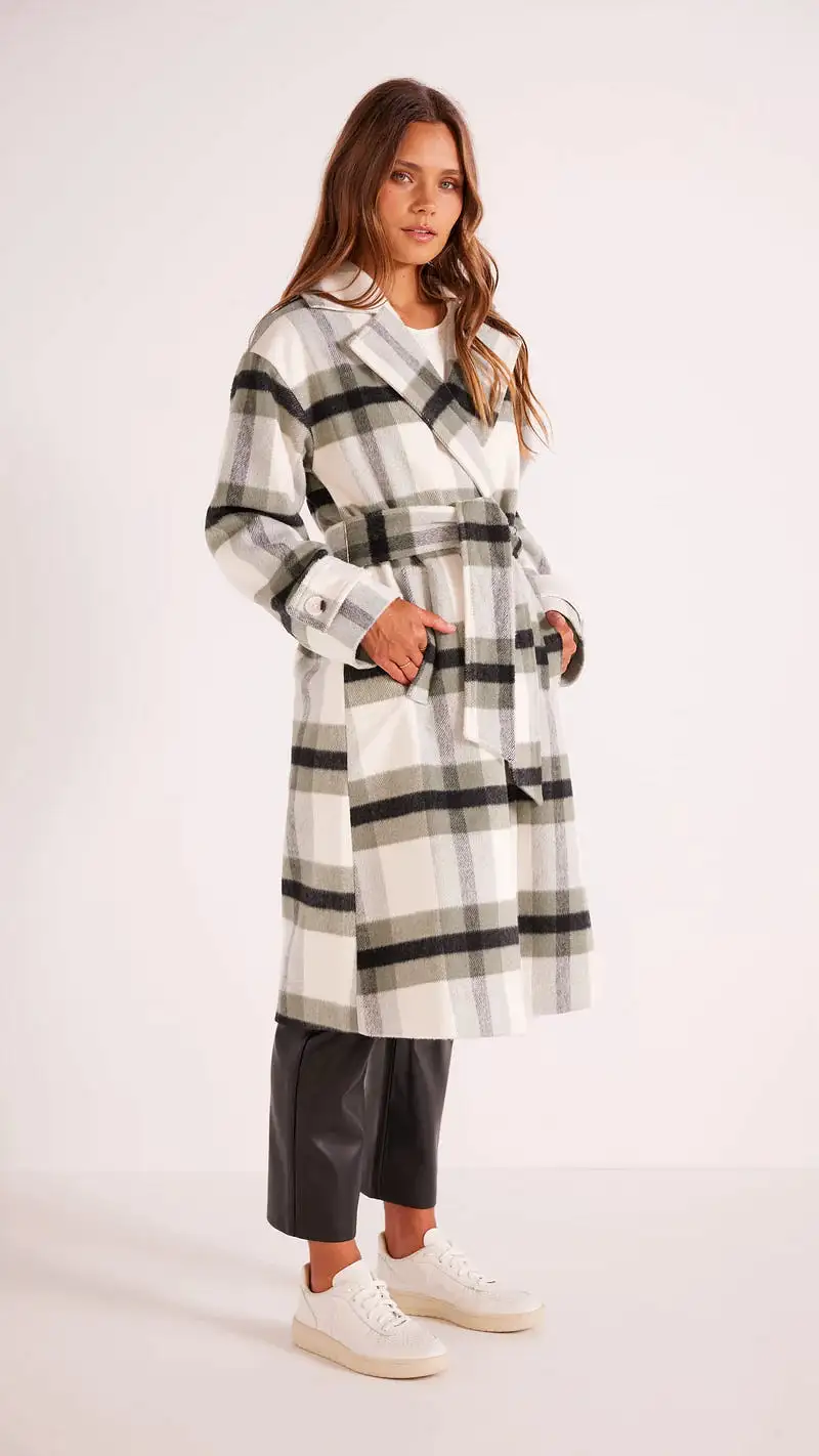 Watson Check Coat - Cream / Green