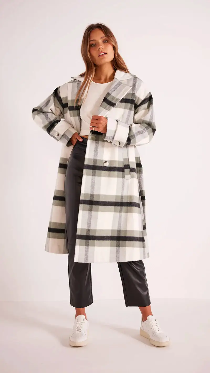 Watson Check Coat - Cream / Green