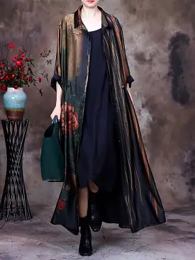 Women Vintage Print Loose Long Coat