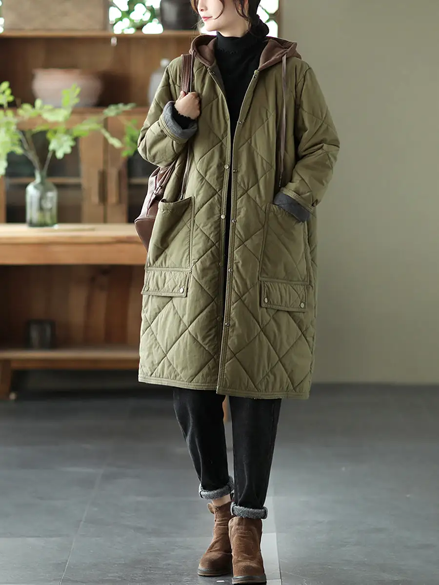 Women Winter Hooded Mid Length Padded Coat