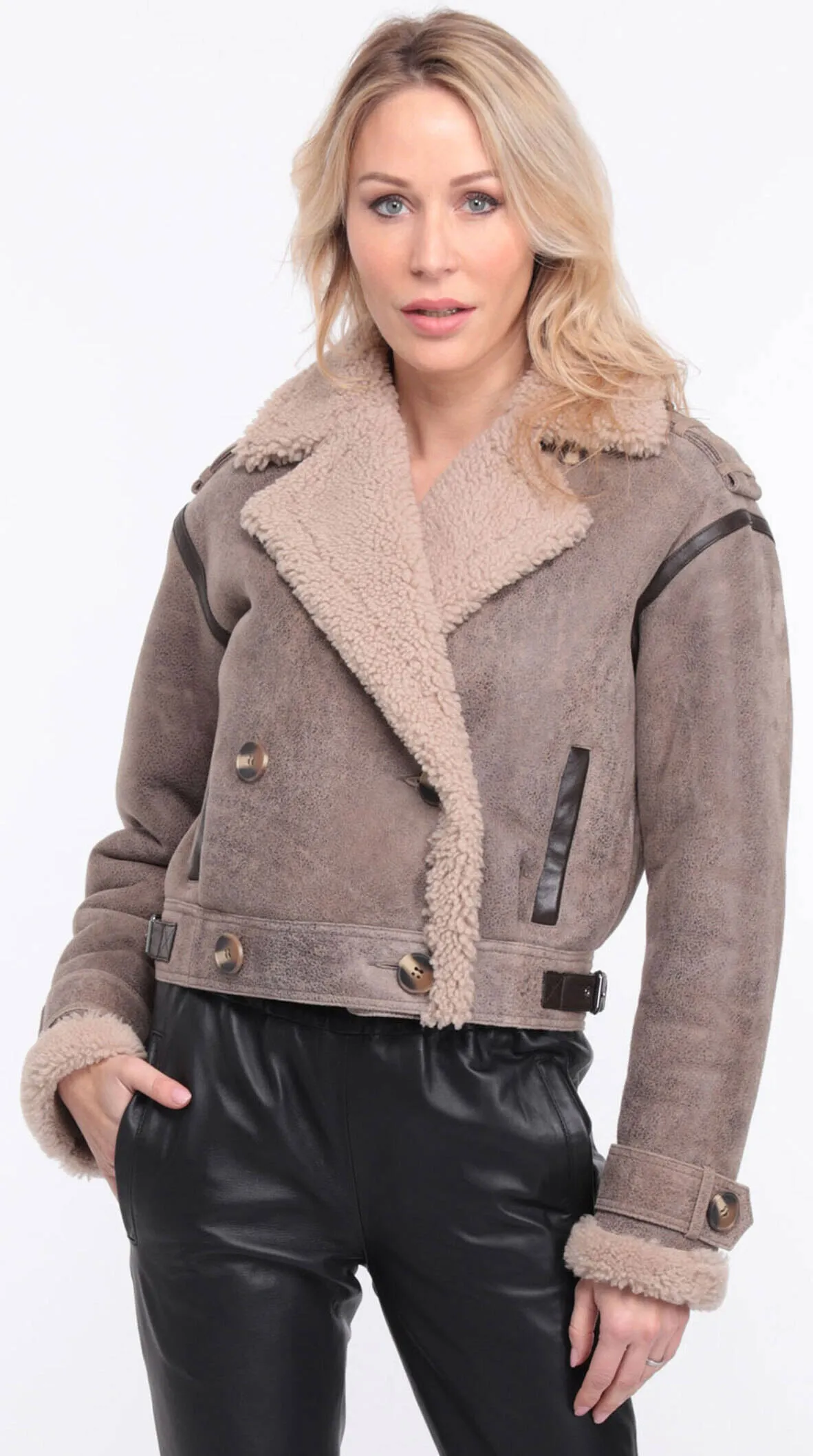 Women's aged brown sheepskin leather jacket natalie