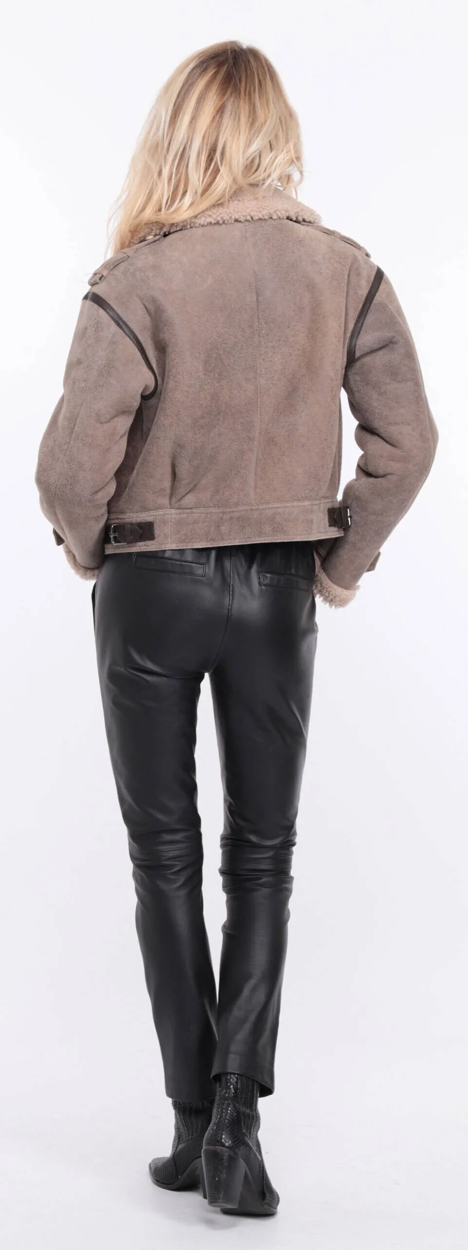 Women's aged brown sheepskin leather jacket natalie