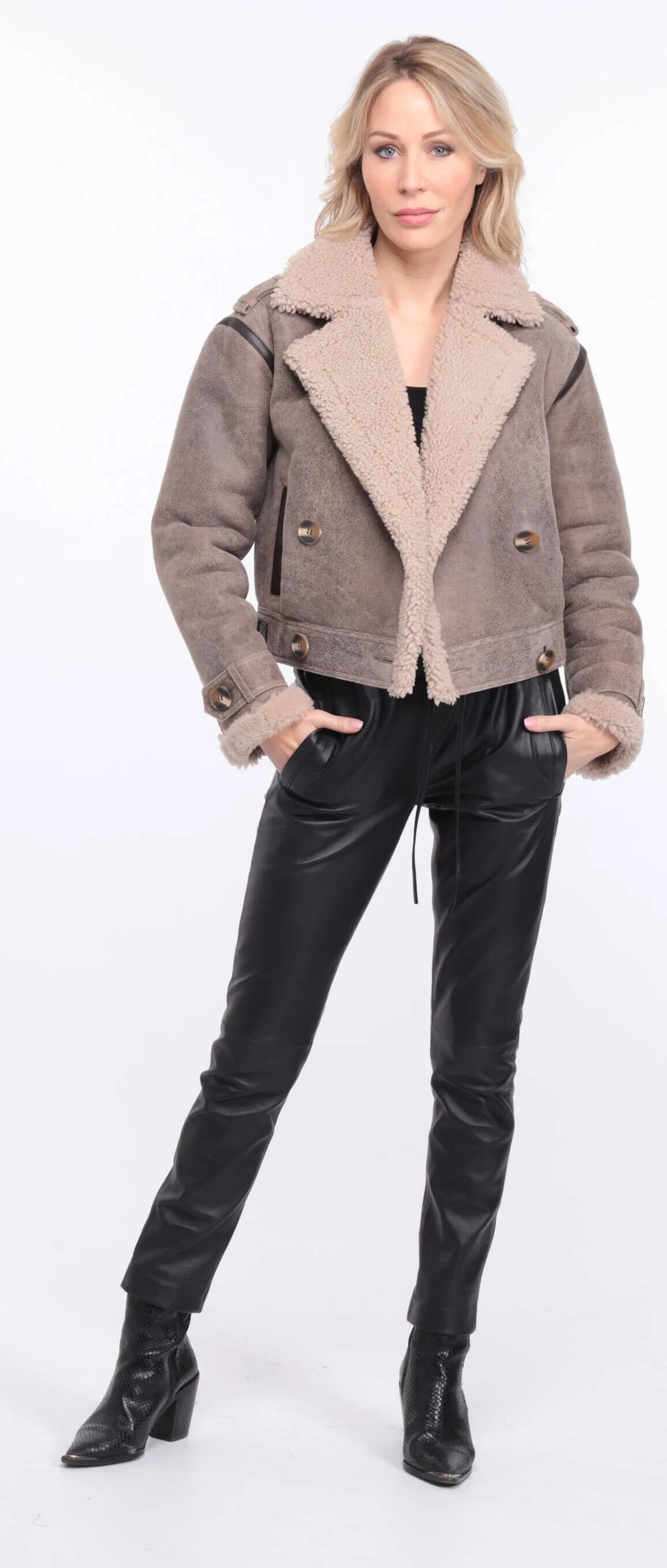 Women's aged brown sheepskin leather jacket natalie