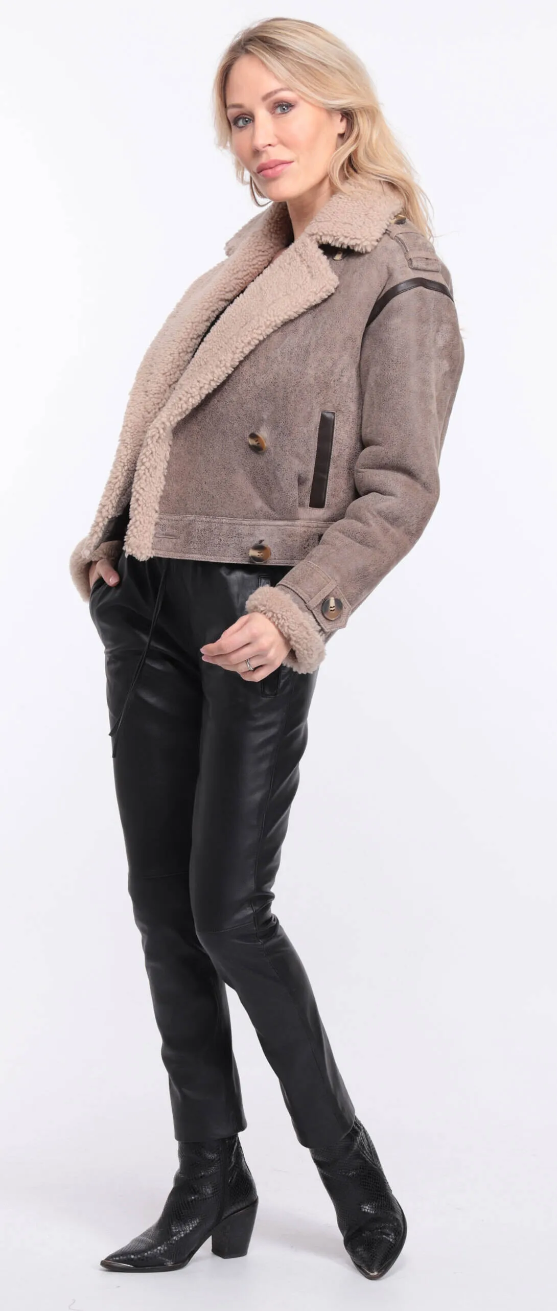 Women's aged brown sheepskin leather jacket natalie