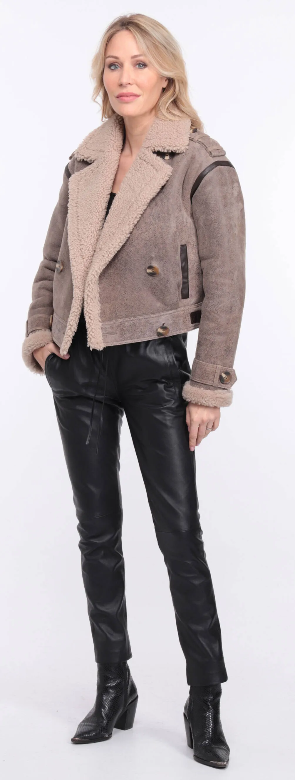 Women's aged brown sheepskin leather jacket natalie