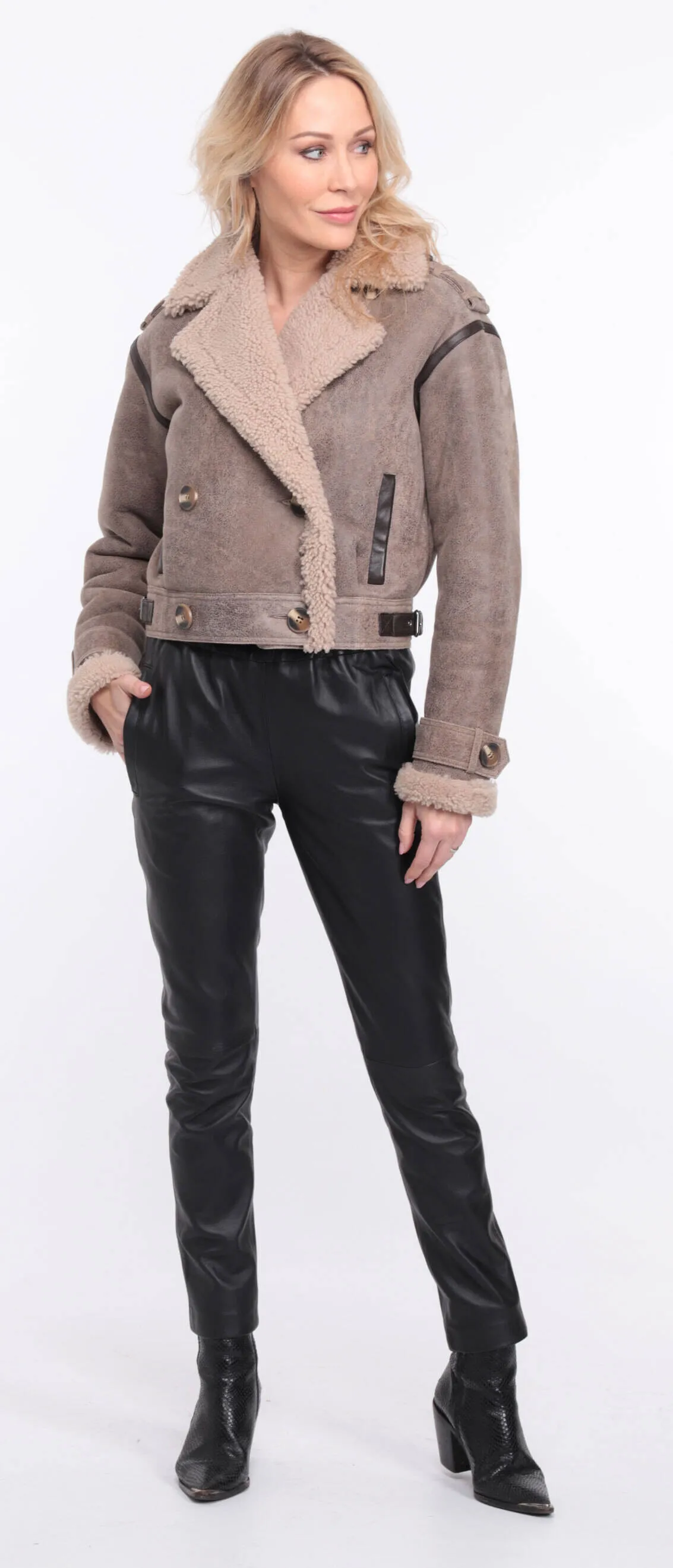 Women's aged brown sheepskin leather jacket natalie