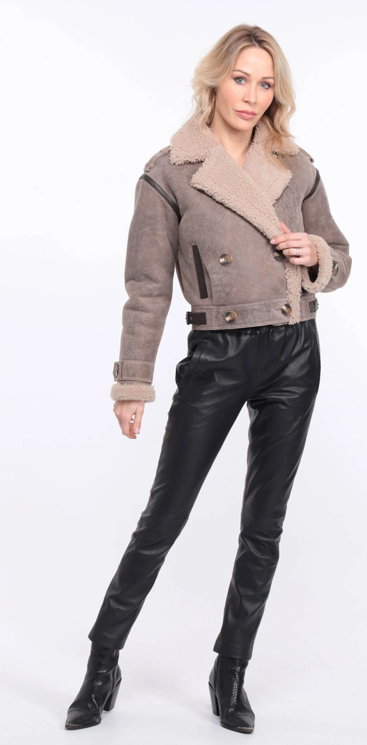 Women's aged brown sheepskin leather jacket natalie