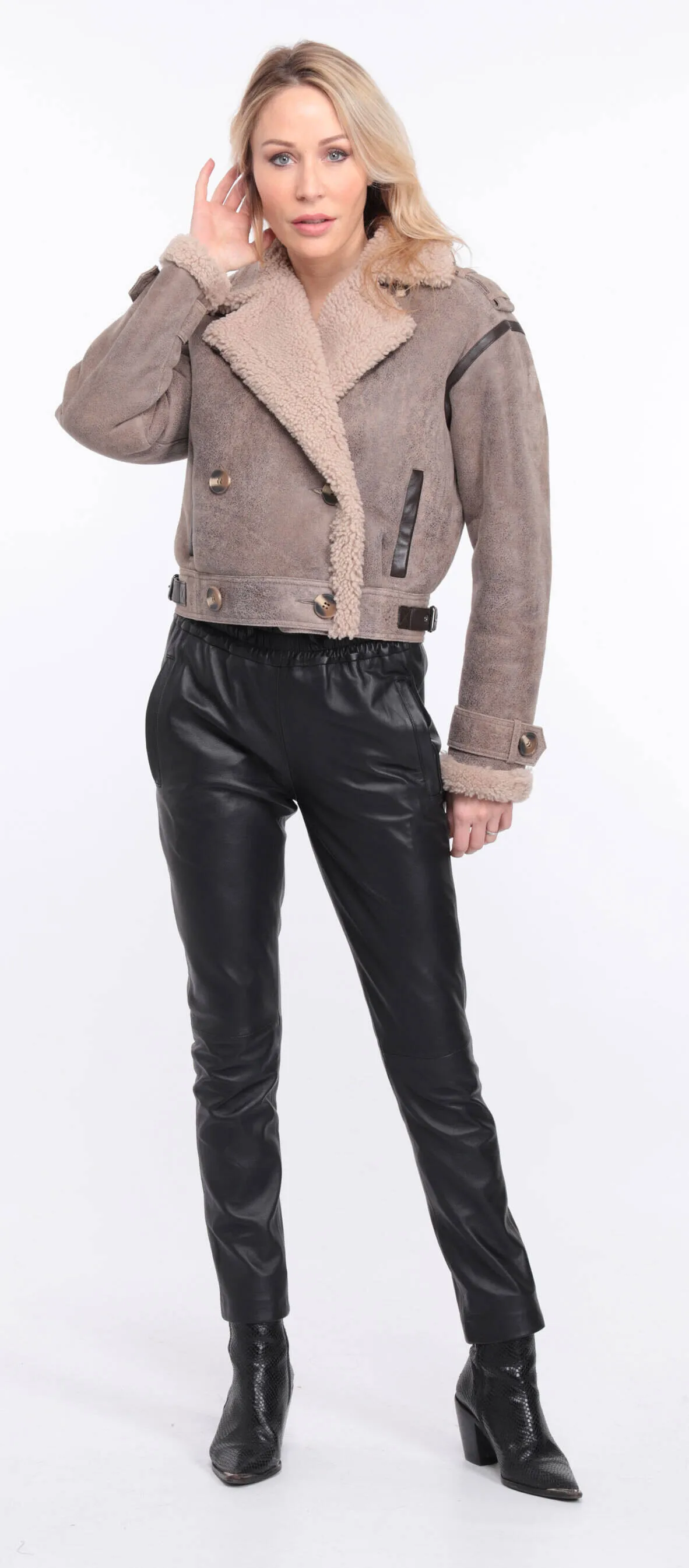 Women's aged brown sheepskin leather jacket natalie