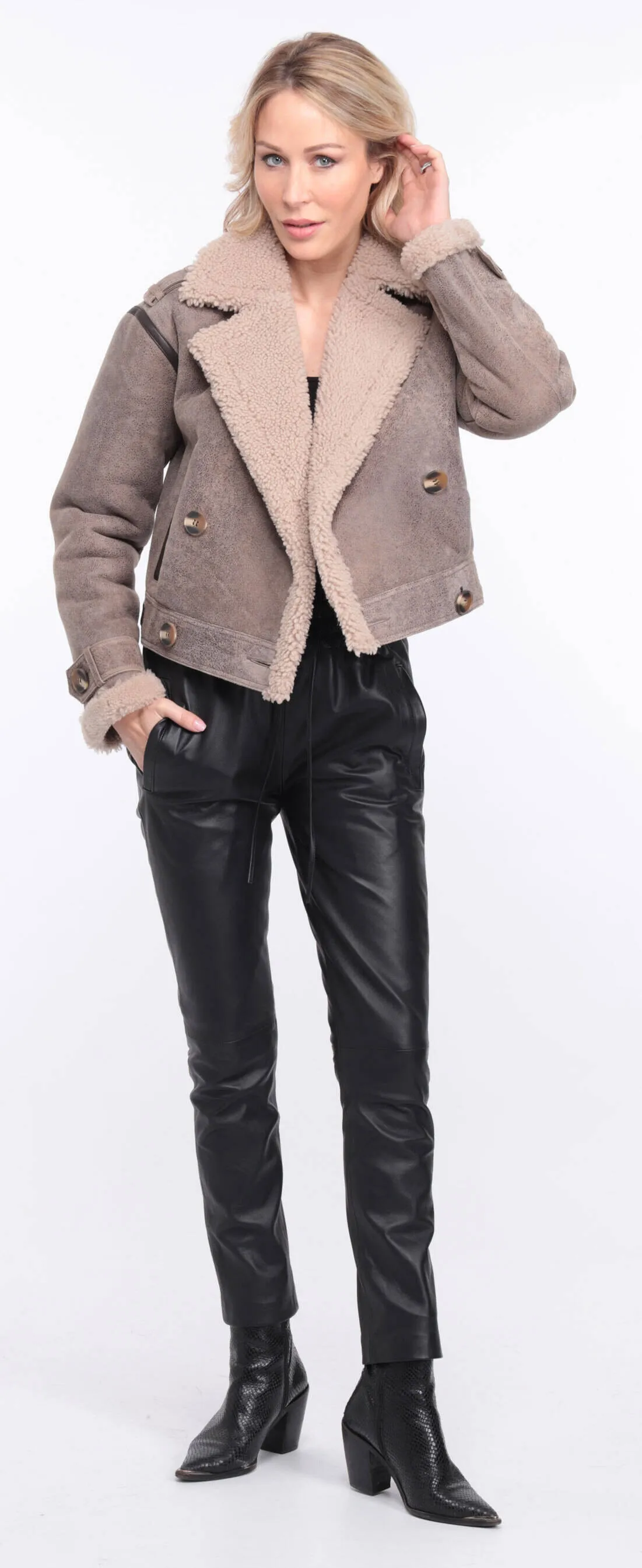 Women's aged brown sheepskin leather jacket natalie