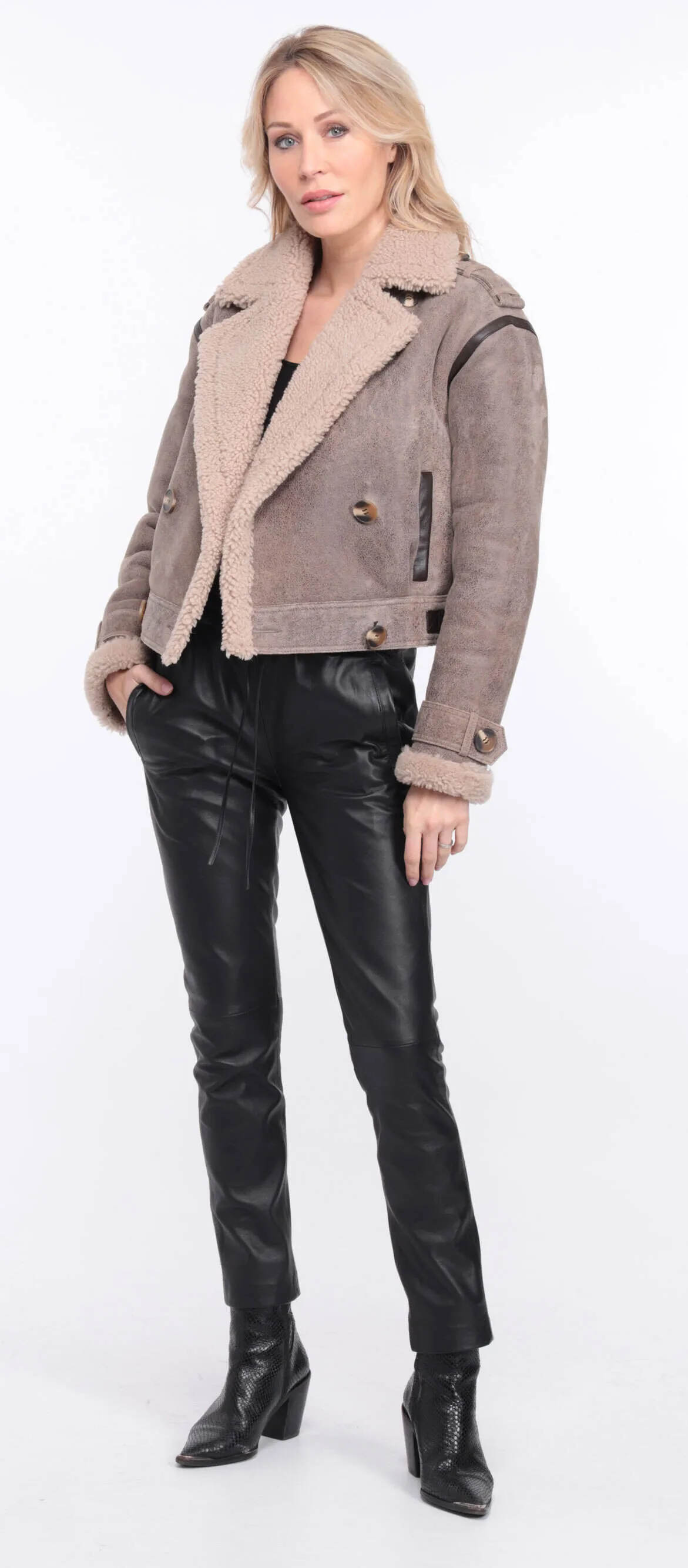 Women's aged brown sheepskin leather jacket natalie