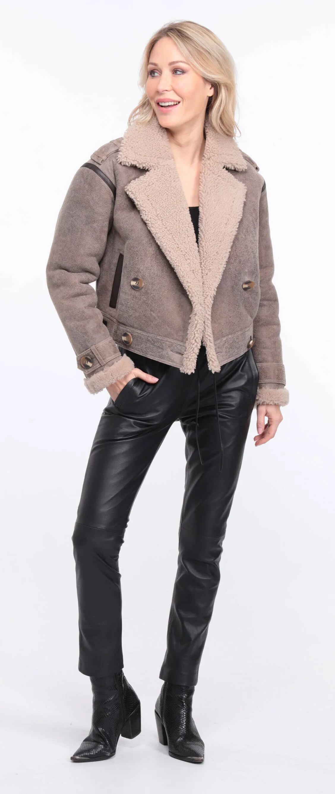 Women's aged brown sheepskin leather jacket natalie