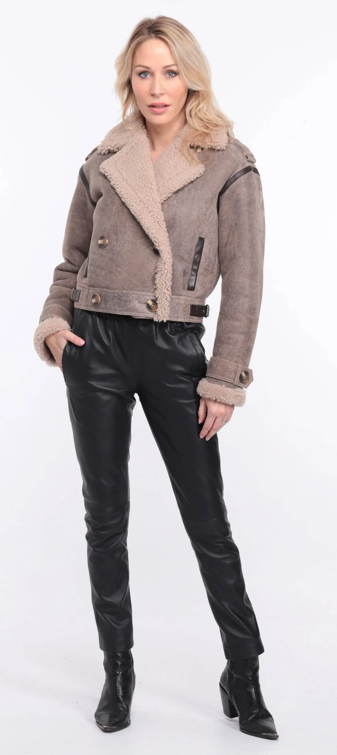 Women's aged brown sheepskin leather jacket natalie