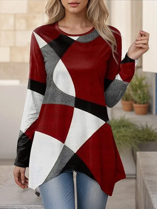 Women's Cozy Fleece Witty Letter Print Long Sleeve Tunic Tee for Spring & Fall